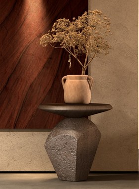 原木色边几侘寂风设计师艺术品角几客厅酒店高级感沙发旁落地摆件