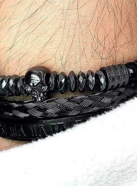 Black Stone Hematite Beads Men Skull Crown Leopard Head