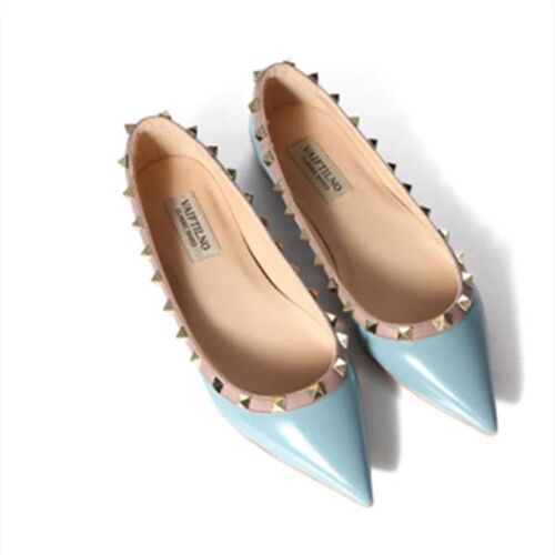 Lady Shiny Patent Leather Flats With Rivets High Quality Fas - 图0