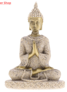 MagiDeal The   Sandstone Meditation Buddha Statue Sculpture