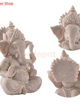 MagiDeal Hand Carved Sandstone Seated Ganesh Buddha Deity El