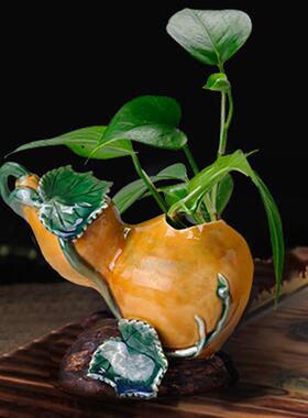福禄陶瓷葫芦创意小摆件花插酒柜博古柜客厅家居电视柜茶几摆设品