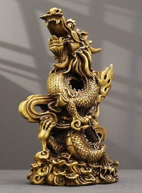 祥龙呈瑞黄铜摆件龙腾四海工艺品家居客厅装饰品办公室桌面铜摆饰