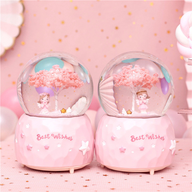少女心水晶球女孩摆件梦幻飘雪卡通可爱卧室装饰品玻璃音乐八音盒,淘宝优惠券,粉丝福利购,淘宝优惠卷