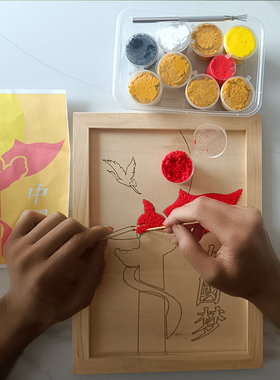 纸浆画DIY手工爱国民族风材料包数字油画填充画原木画框室内摆件