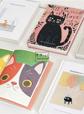 儿童房绘本插画故事样板间装饰真书卡通猫咪摆件英文仿真道具书籍