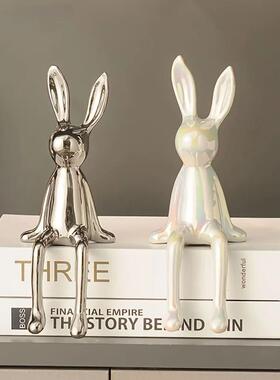1PCS Ceramic Long-Eared Sitting Rabbit Room Ornaments Statue