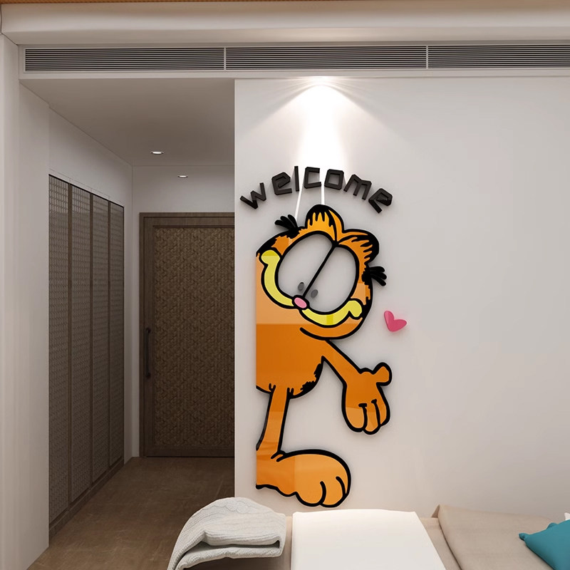 欢迎回家电梯入户门贴纸加菲猫儿童房间墙面装饰卧室玄关背景布置,淘宝优惠券,粉丝福利购,淘宝优惠卷