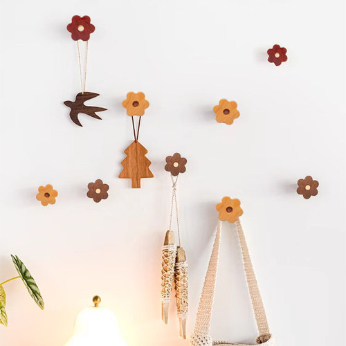 创意实木挂衣钩进门玄关墙壁挂衣架衣帽钩免打孔装饰挂钩柜门把手 - 图0