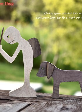 Handmade Wood Dog Decor Sculptures Craft Creative Figurine O