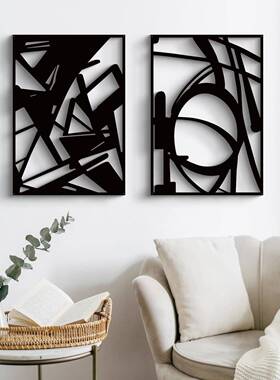 代简约几何抽抽象金属象艺背术装饰挂件景墙金属挂饰时现术尚线条