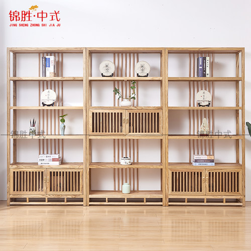 茶叶店展示柜陈列柜实木榆木带灯茶具博古架普洱茶饼架货架展示架 - 图0