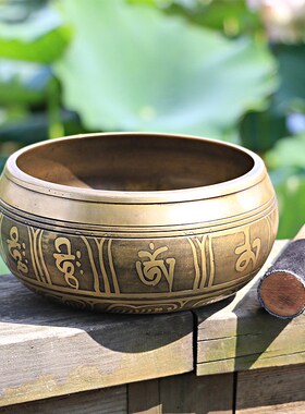 颂钵尼泊尔手工佛音碗冥想静心钵六字真言佛音钵音疗钵铜磬摆件