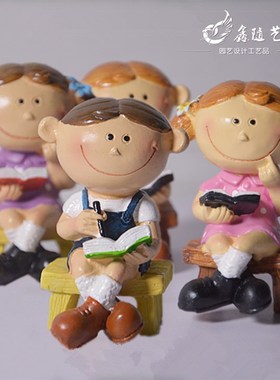 卡通小孩娃娃摆件花园庭院阳台园艺花盆景观制作提灯推车装饰工艺