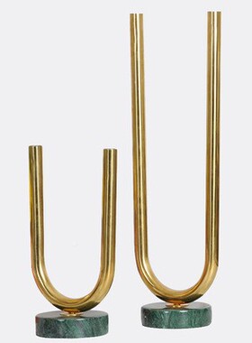 金意银色折创金属大理石多头蜡烛台北饰欧现叠代摆件样板间MDQ软