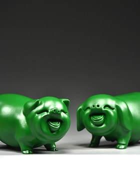 绿色木雕刻猪摆件十二生肖可爱猪家居客厅桌面摆设红木雕刻工艺品