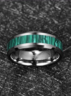 Tungsten Carbide Ring Inlaid Artificial Stone Dark Green Str