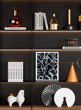 现代高档样板房客厅隔断柜沙发背景壁龛摆件书房博古架艺术装饰品