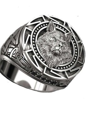 Vintage Fashion Viking Warrior Wolf Head Rings for Men Punk