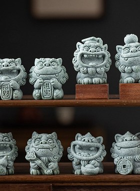 创意可爱小狮子茶宠摆件带底座招财进宝博才如意家居客厅茶桌装饰