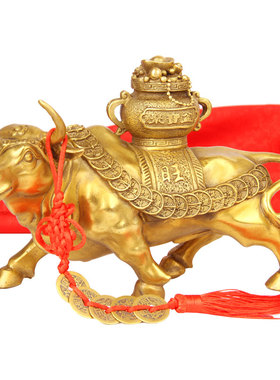 卓好 铜聚宝盆牛摆件 铜牛摆件