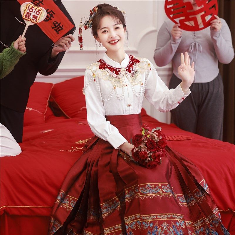红色马面裙套装2024新款早春成人改良敬酒服小个子汉服订婚女日常,淘宝优惠券,粉丝福利购,淘宝优惠卷