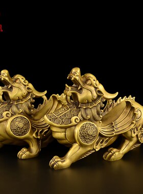 貔貅摆件一对黄铜貔恘大号公母皮丘铜制貔貅客厅玄关酒柜办公室