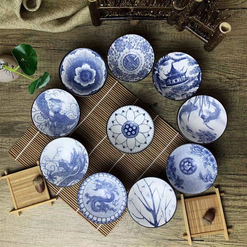 青花斗笠杯茶杯陶瓷杯家用功夫茶杯主人杯茶杯单个小杯子杯架茶具,淘宝优惠券,粉丝福利购,淘宝优惠卷