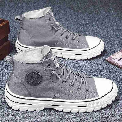 Men Vulcanized Shoes 2023 British Style High Top Casual Snea - 图0