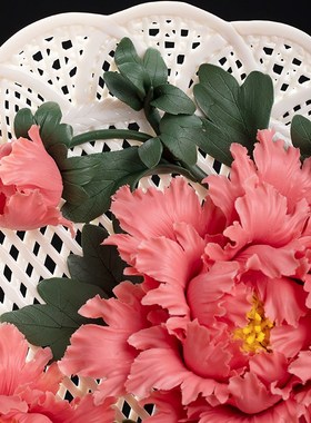 陶瓷牡丹花挂盘摆件家居客厅酒柜书房博古架装饰品开业乔迁礼品