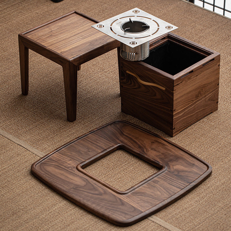 清欢丨胡桃木火钵碳烤炉箱 实木多功能边茶桌 茶空间围炉煮茶桌,淘宝优惠券,粉丝福利购,淘宝优惠卷