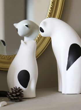 黑白猫一对可爱树脂家居客厅样板间电视柜创意动物装饰雕塑摆件礼
