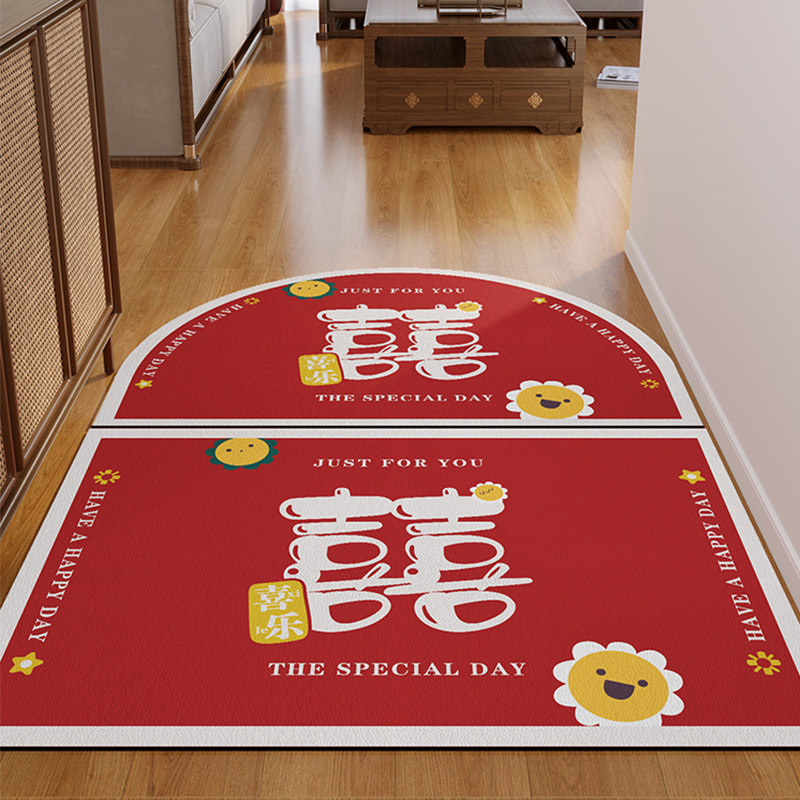 喜庆红色门垫家用防滑大门口入户门地垫皮革pvc可擦脚踏垫玄关毯,淘宝优惠券,粉丝福利购,淘宝优惠卷