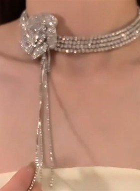 zoozmomo闪钻流苏法式花朵满钻项圈女新娘婚礼服配饰立体锁骨链潮