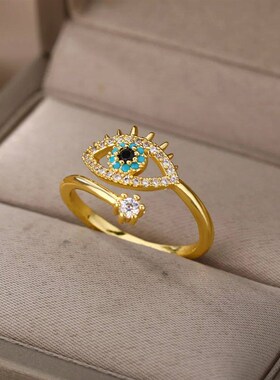 Lucky Turkish Evil Eye Rings For Women Opening Adjustable St