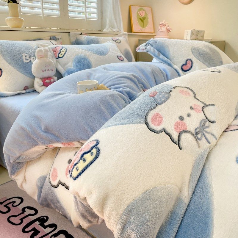 冬卡通加厚保暖四件可爱橘子雪花绒少女心被宿舍三件,淘宝优惠券,粉丝福利购,淘宝优惠卷