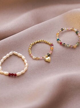 Simple Freshwater Pearl Bead Rings For Women Elastic Heart J