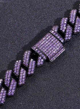 Brlet Hip Hop Mens Purple Zircon 15mm Diamond Cuban Chain C