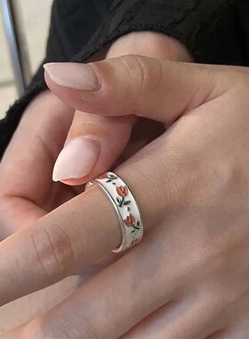 Vintage Enamel Tulip Flower Rings for Women Fashion Simple S