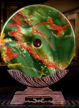 石诚记古青玉石平安扣摆件乔迁送礼品中式客厅玄关博古架家居饰品