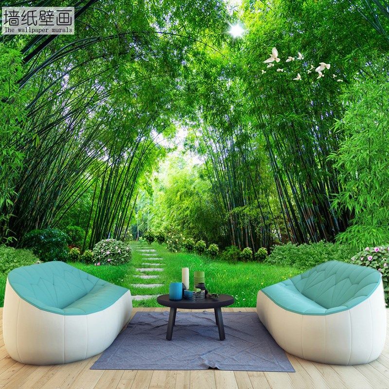 3D立体pvc墙纸竹林竹子田园风景电视背景贴画客厅卧室无缝壁画,淘宝优惠券,粉丝福利购,淘宝优惠卷