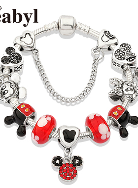 2020 Classic Design Red Crystal Mickey Minnie Pendant Bead B
