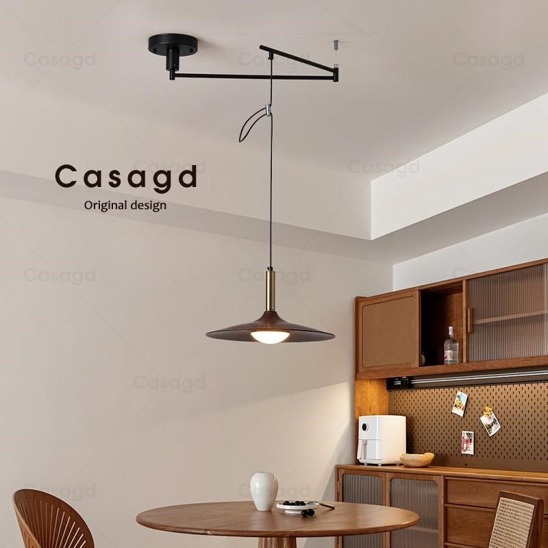 复古吊灯可移位餐厅灯实木中古原木风民宿飞碟吧台摇臂餐桌灯casa,淘宝优惠券,粉丝福利购,淘宝优惠卷