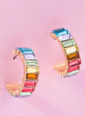 Lost Lady Fashion Multi-Color Crystal Glass C Cuff Stud Earr