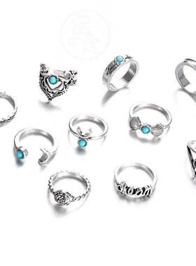 。Crescent Turquoise joint ring Bohemian 10 piece combinatio