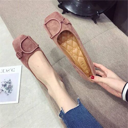 Flat Shoes for Women Spring 2024 New Suede Square Toe Shallo - 图1