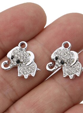 10Pcs Silver Plated Crystal Elephant Charm Pendant for Jewel