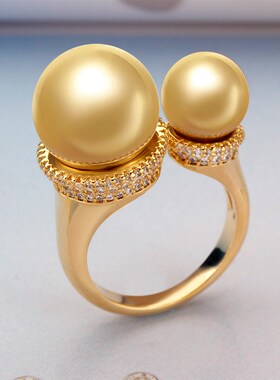 New rendy Round Pearl Statement Rings for Women Cubic Zircon