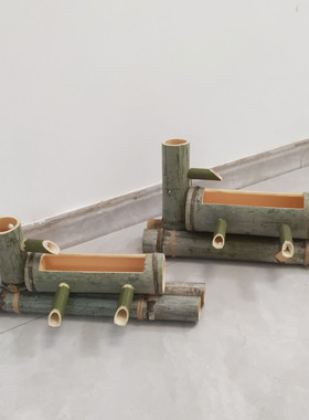 竹筒流水器鱼缸石槽竹子流水摆件喷楠竹制景观装饰品水循环