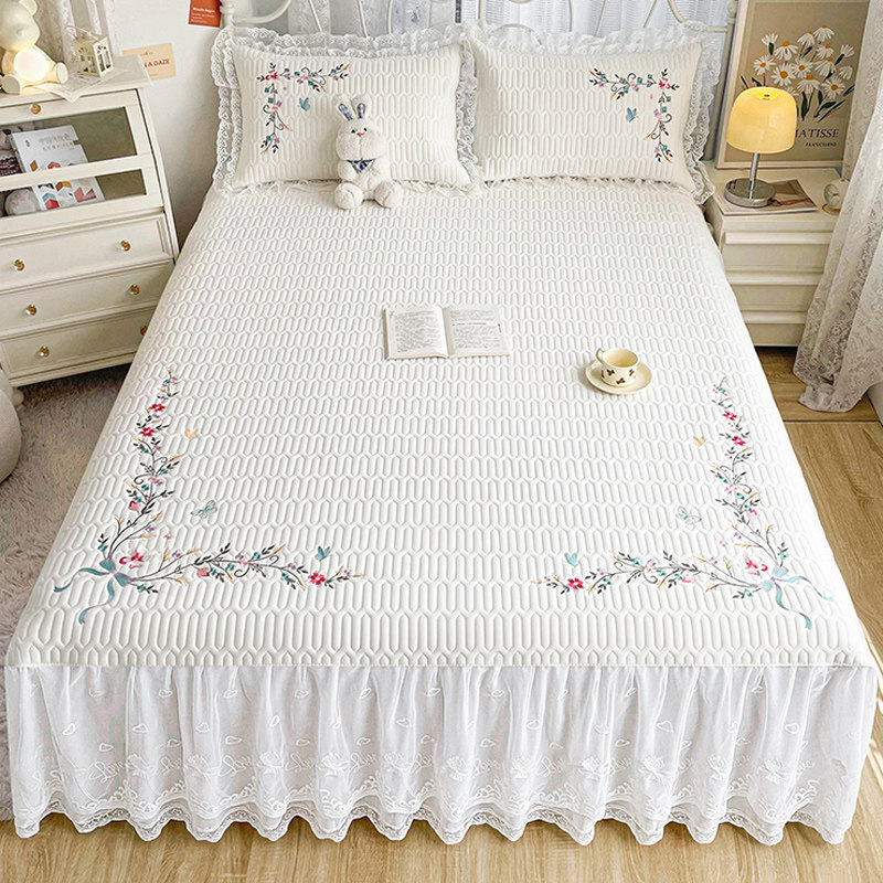 夏季加厚乳胶冰丝凉席三件套床裙款高端绣花床罩可机洗空调软席子,淘宝优惠券,粉丝福利购,淘宝优惠卷